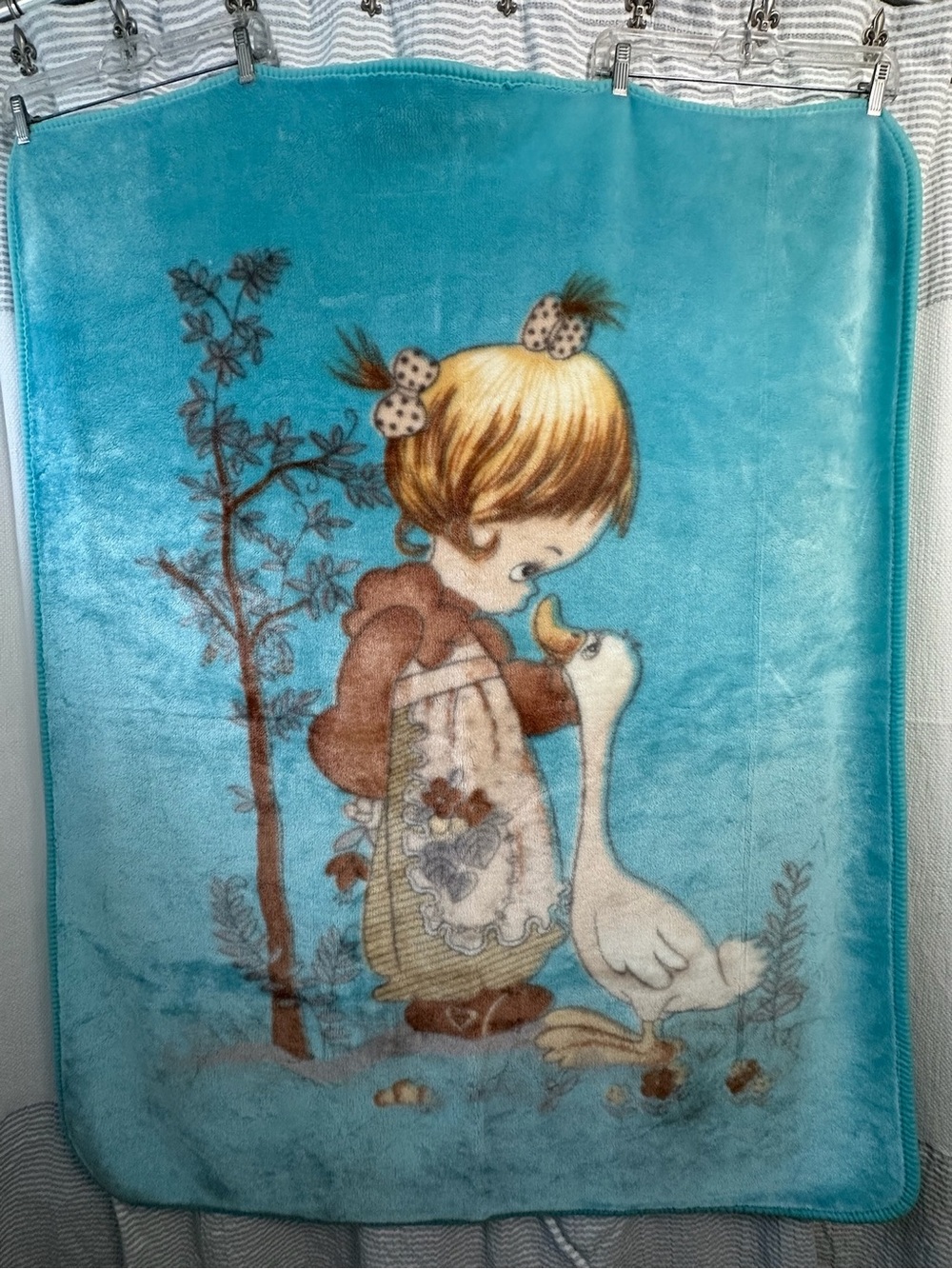 Vintage Precious Moments Girl and Goose Blanket
